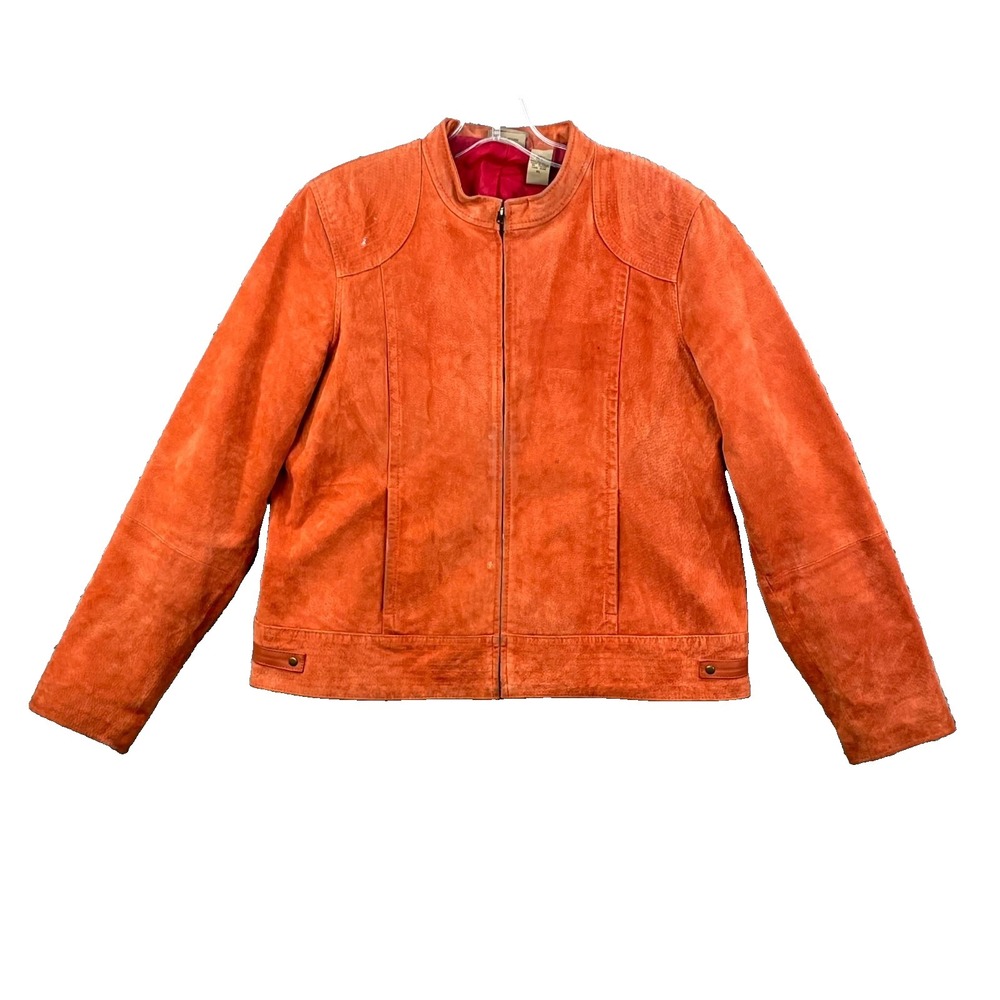 Ruff Hewn Motorcycle Jacket Womens XL Orange Suede Leather Western Rugged Chic